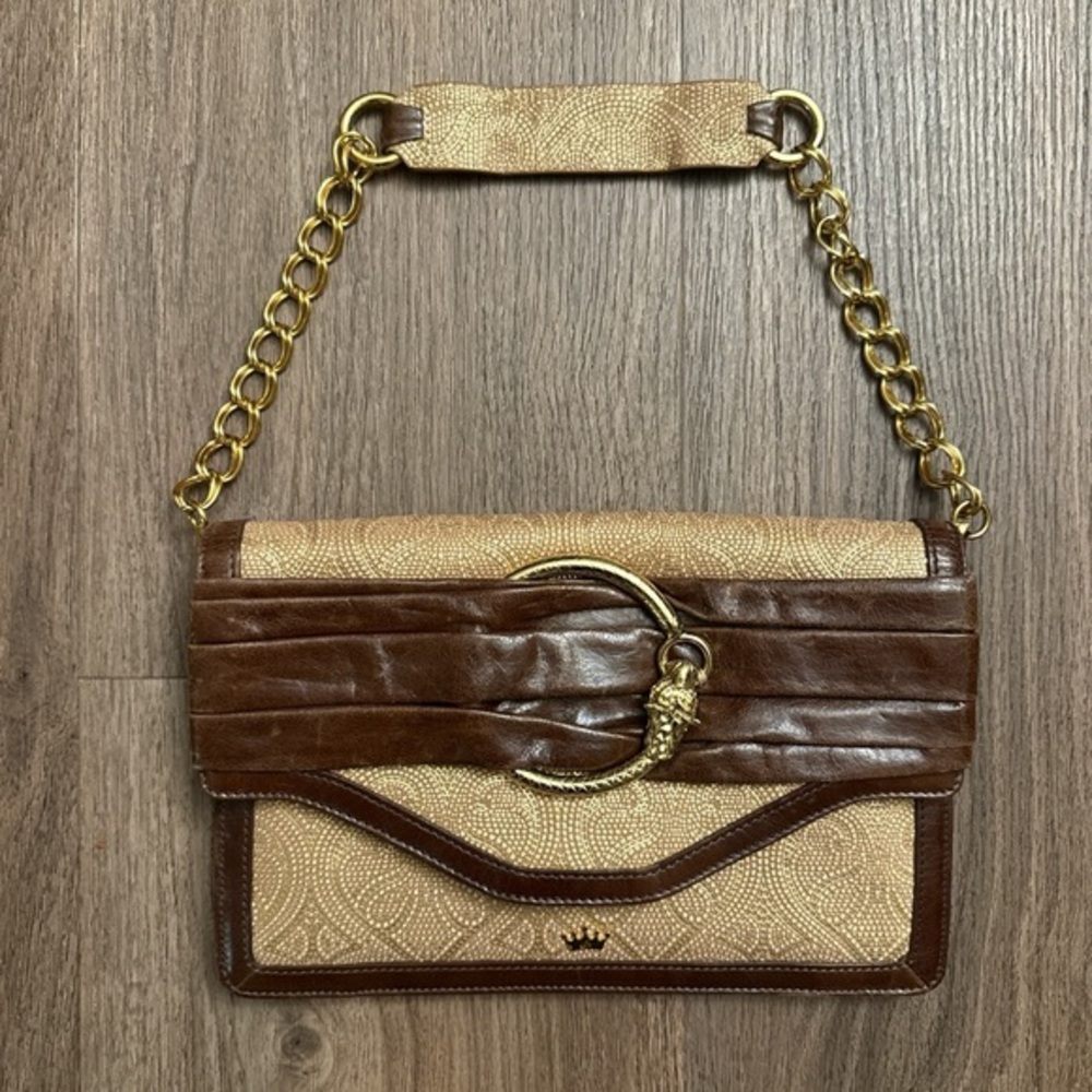 Elaine Turner Elegant Brown and Gold Women's handBag with dragon detail